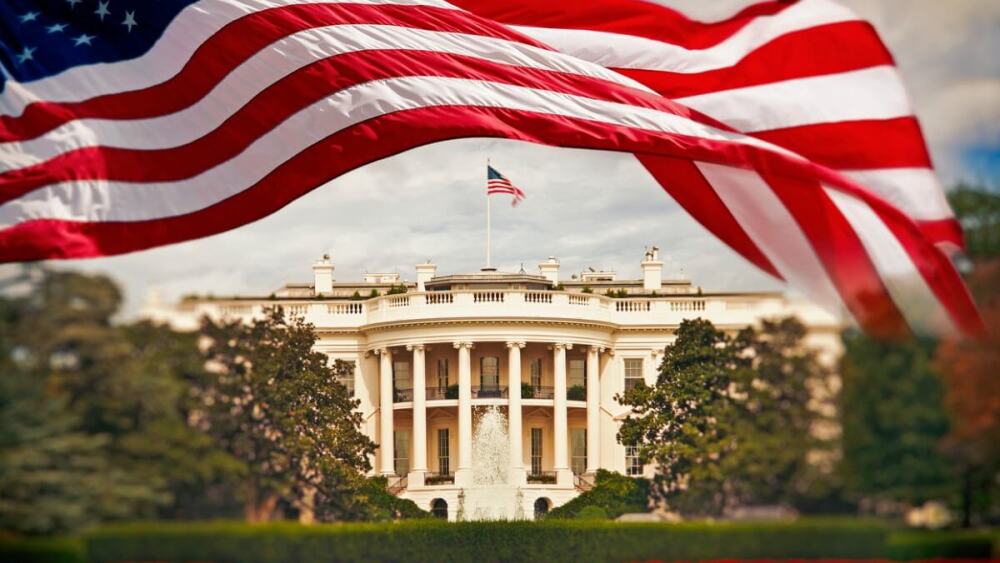 White House Waving American Flag