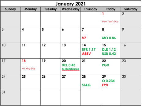 January 2021 CDI Calendar