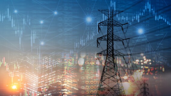 utility stock graph and information with city light and electricity and energy facility industry and business background