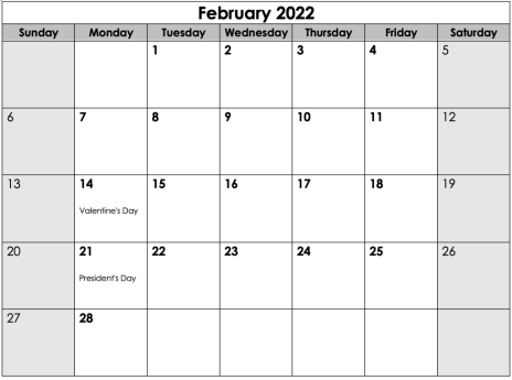 CIA February 2022 Calendar