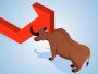 Bull market, turnaround, stock market or economy suffers economic stimulus and successfully activates a rally or economic recovery, isometric strong bull rams the arrow and changes the direction of growth of the arrow long calls S&P 500 bullish