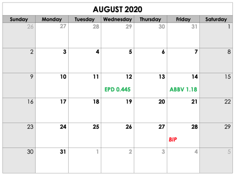 CIA Aug 2020 Income Calendar