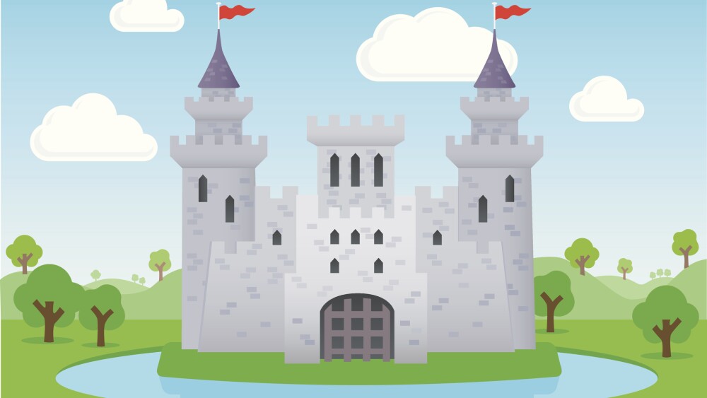 Fairytale castle with a moat symbolizing moat stocks